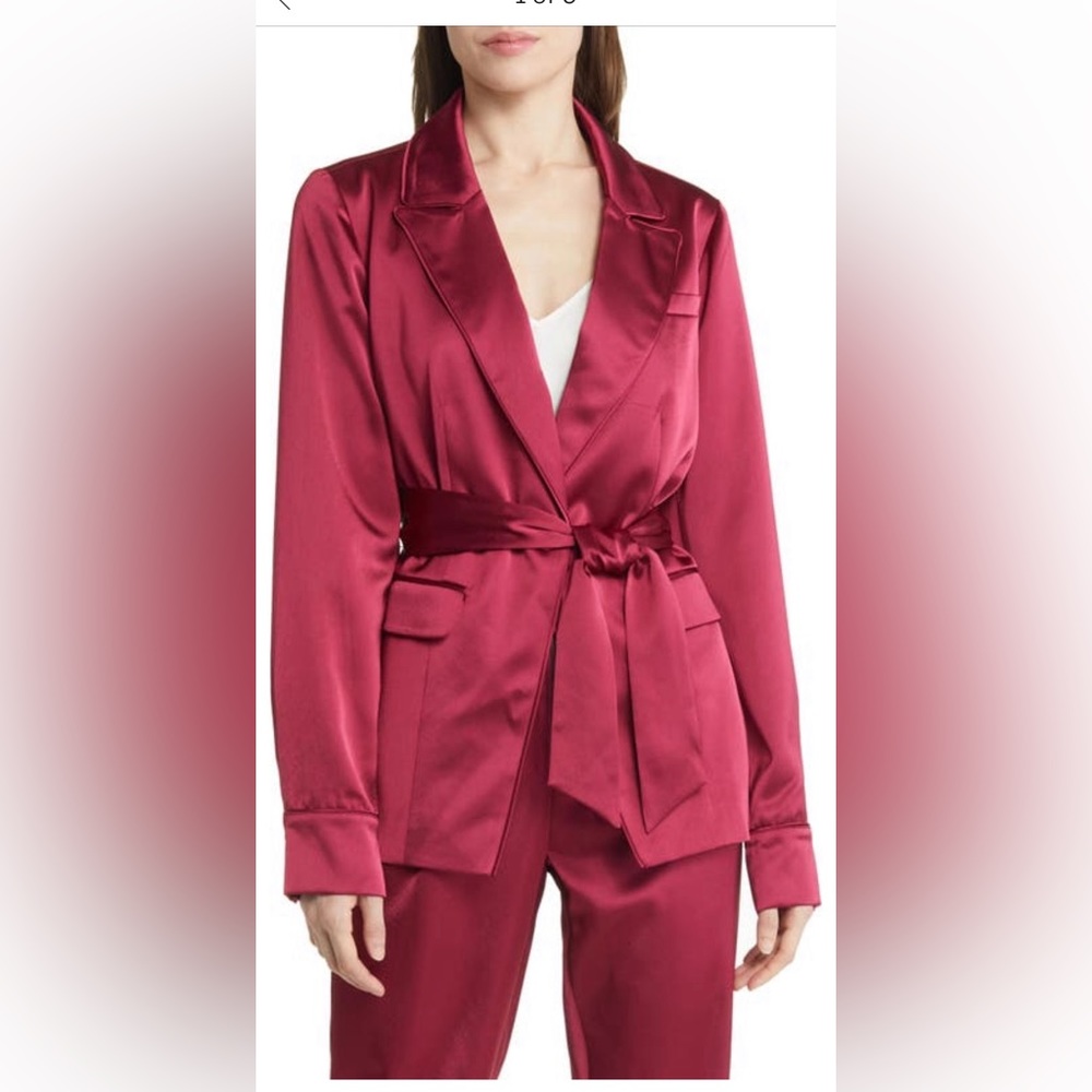Paige Havenn Tie Waist Satin Blazer
